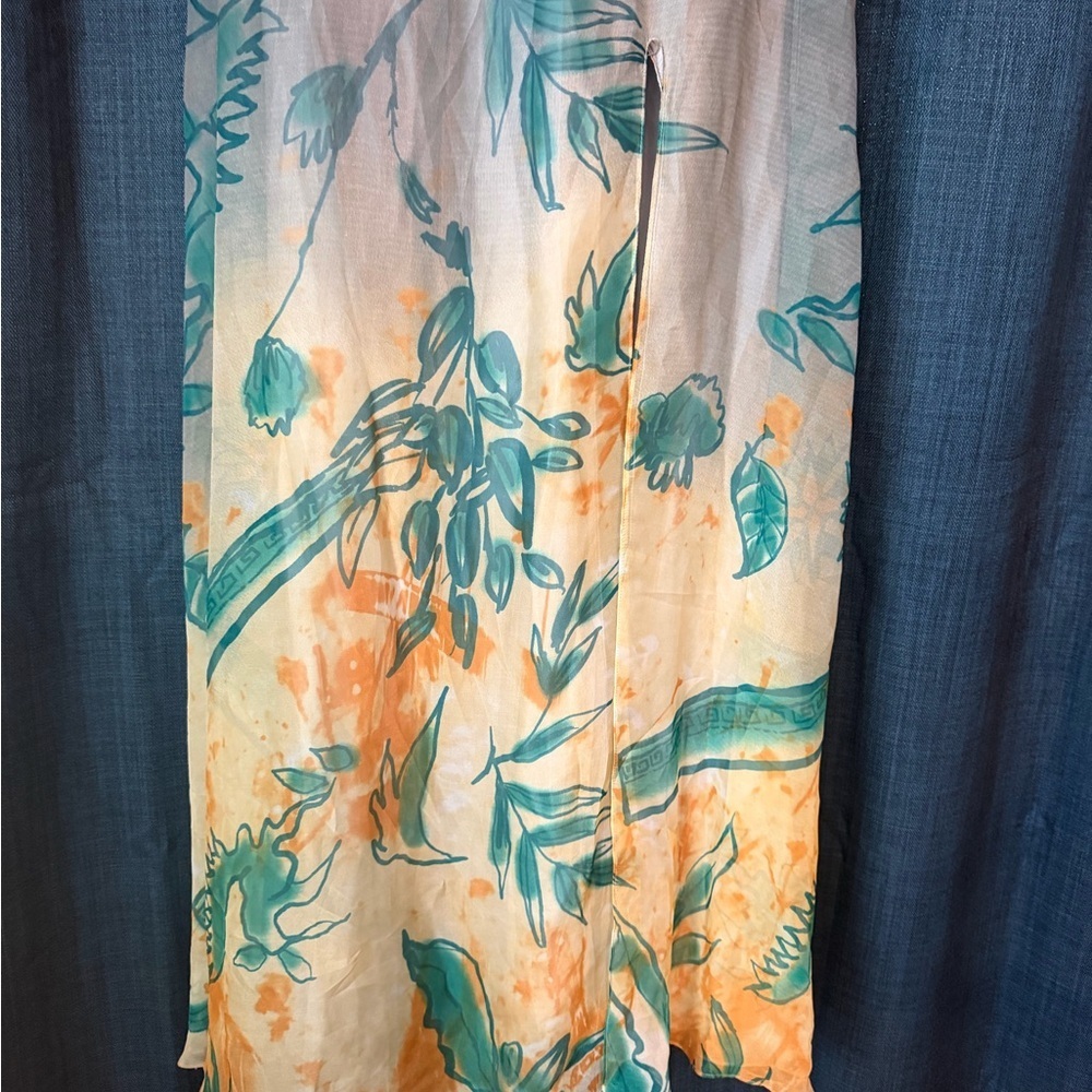 Carrie Bradshaw Sex and the City 2 blue / gold / floral belted prom dress gown - Picture 5 of 7